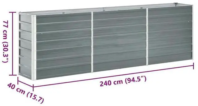 Alt view image 4 of 7 - vidaXL Garden Raised Bed Galvanized Steel 94.5"x15.7"x30.3" Gray
