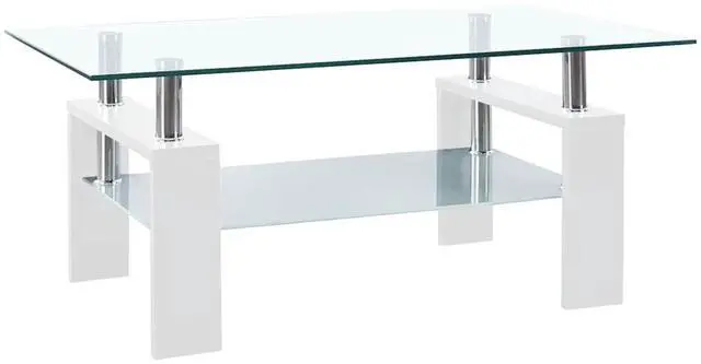 Alt view image 10 of 12 - vidaXL Coffee Table White and Transparent 37.4"x21.7"x15.7" Tempered Glass