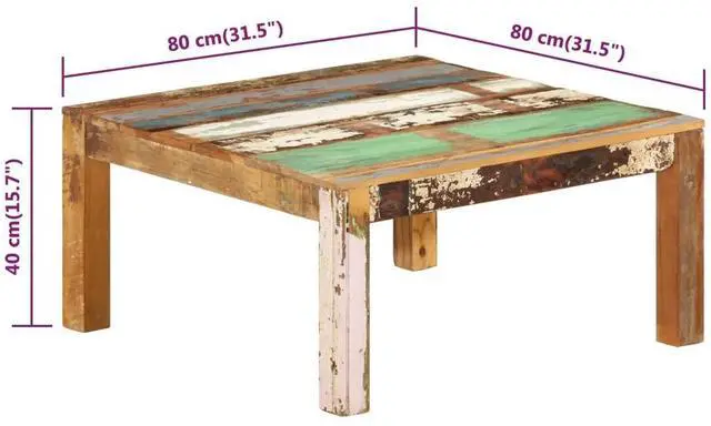 Alt view image 15 of 18 - vidaXL Coffee Table 31.5"x31.5"x15.7" Solid Reclaimed Wood