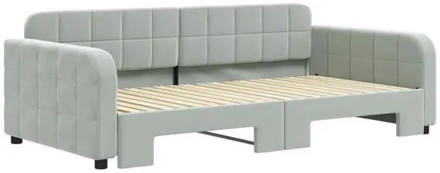 Alt view image 3 of 7 - vidaXL Day Bed Sleeper Sofa Bed with Trundle Light Gray 39.4"x74.8" Velvet