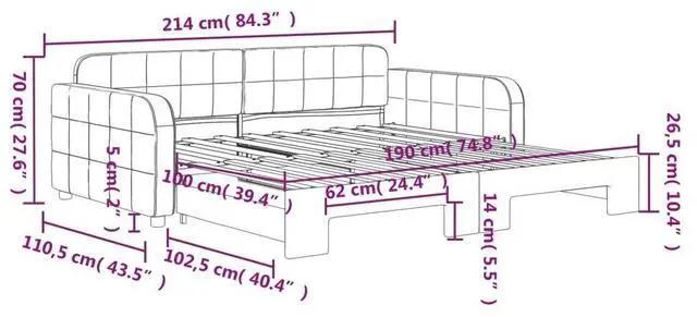 Alt view image 4 of 7 - vidaXL Day Bed Sleeper Sofa Bed with Trundle Light Gray 39.4"x74.8" Velvet