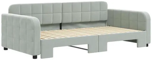 Alt view image 2 of 7 - vidaXL Day Bed Sleeper Sofa Bed with Trundle Light Gray 39.4"x74.8" Velvet