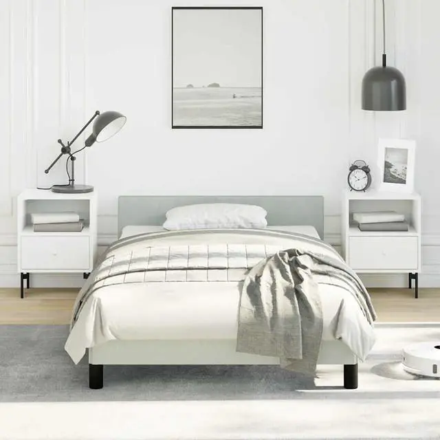 Alt view image 17 of 17 - vidaXL Bed Frame with Headboard Light Gray 39.4"x74.8" Twin Velvet