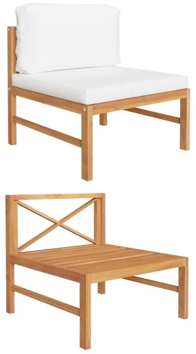 Alt view image 10 of 15 - vidaXL Middle Sofa with Cream Cushions Solid Teak Wood