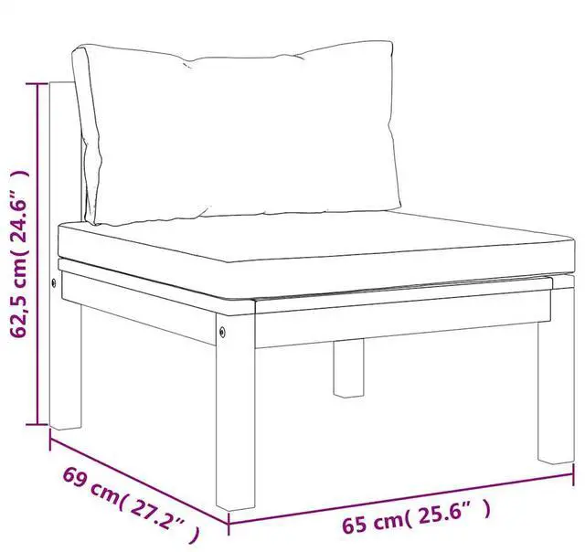Alt view image 15 of 18 - vidaXL Sectional Middle Sofa with Cream White Cushion Acacia Wood