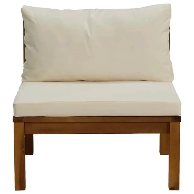 Alt view image 14 of 18 - vidaXL Sectional Middle Sofa with Cream White Cushion Acacia Wood
