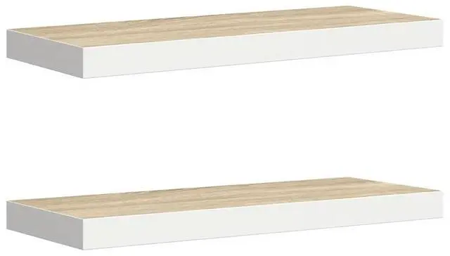 Alt view image 2 of 7 - vidaXL Wall Shelves Floating Display Shelves for DVDs 2 Pcs Oak and White