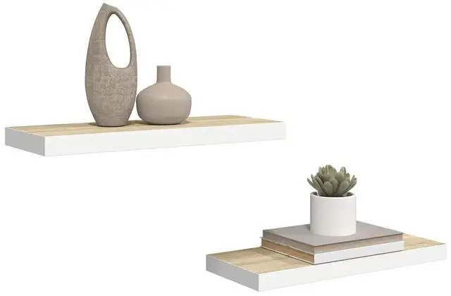 Alt view image 5 of 7 - vidaXL Wall Shelves Floating Display Shelves for DVDs 2 Pcs Oak and White