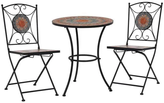 Alt view image 7 of 7 - vidaXL 3 Piece Mosaic Bistro Set Ceramic Tile Orange/Gray Balcony Table Set