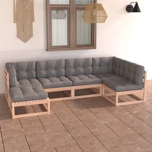 Main image of vidaXL Patio Furniture Set 6 Piece Sectional Sofa with Cushions Solid Wood Pine