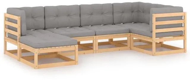 Alt view image 2 of 7 - vidaXL Patio Furniture Set 6 Piece Sectional Sofa with Cushions Solid Wood Pine