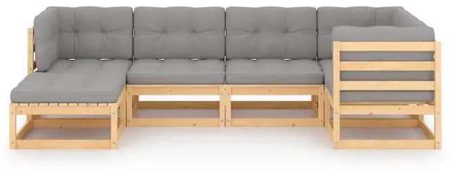 Alt view image 3 of 7 - vidaXL Patio Furniture Set 6 Piece Sectional Sofa with Cushions Solid Wood Pine