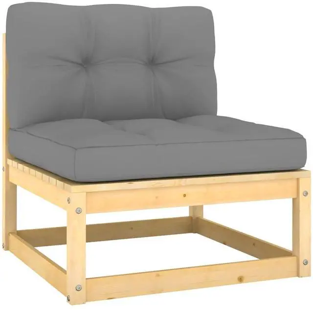 Alt view image 5 of 7 - vidaXL Patio Furniture Set 6 Piece Sectional Sofa with Cushions Solid Wood Pine
