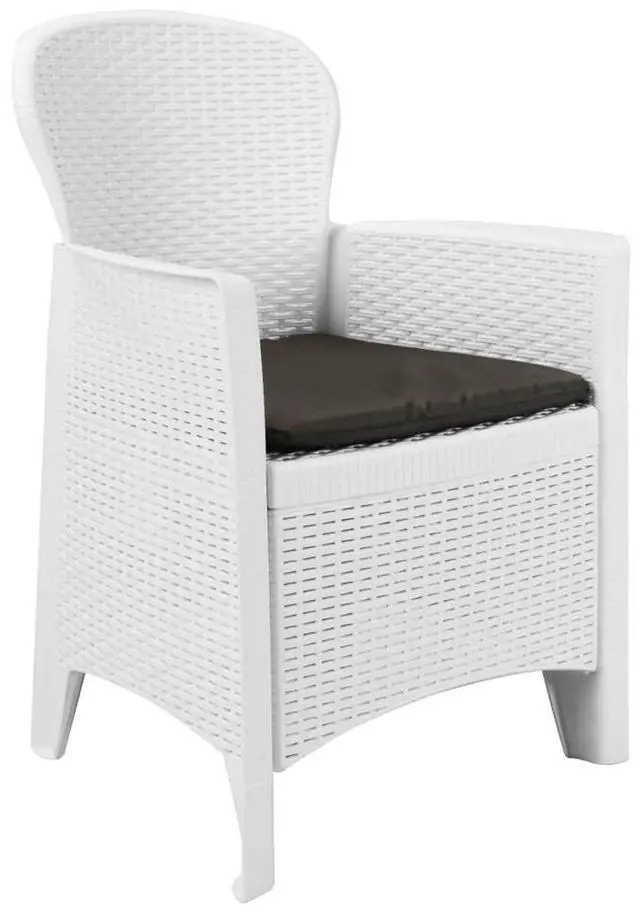 Alt view image 7 of 7 - vidaXL 7 Piece Patio Dining Set Plastic White Rattan Look Garden Furniture