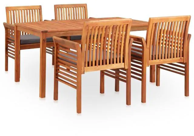 Alt view image 6 of 7 - vidaXL Solid Acacia Wood 5 Piece Patio Dining Set with Cushions Table Chairs