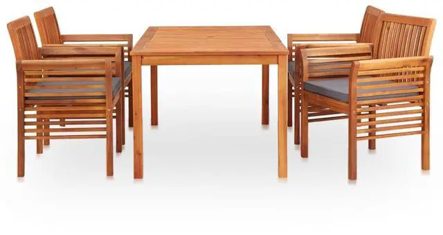 Alt view image 7 of 7 - vidaXL Solid Acacia Wood 5 Piece Patio Dining Set with Cushions Table Chairs