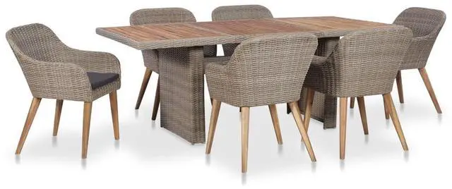 Alt view image 6 of 7 - vidaXL Patio Dining Set 7 Piece Outdoor Table and Chairs Poly Rattan Brown