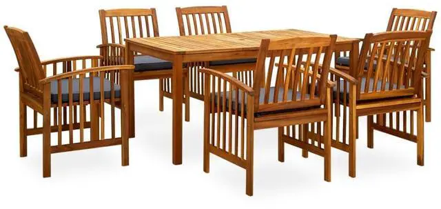 Alt view image 6 of 7 - vidaXL Solid Wood Acacia Patio Dining Set with Cushions 7 Piece Table Chair