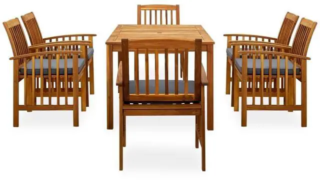 Alt view image 7 of 7 - vidaXL Solid Wood Acacia Patio Dining Set with Cushions 7 Piece Table Chair