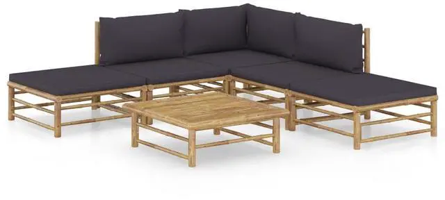 Alt view image 6 of 7 - vidaXL Patio Lounge Set 6 Piece with Dark Gray Cushions Bamboo Garden Seat