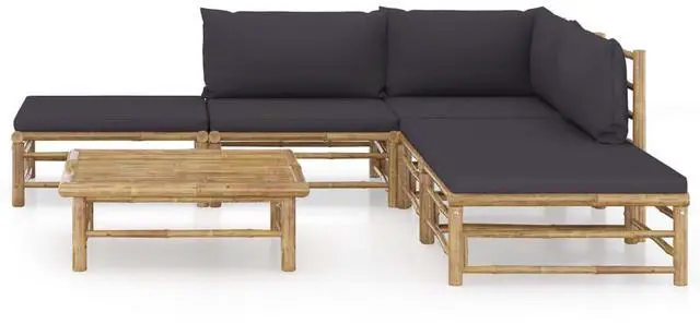 Alt view image 7 of 7 - vidaXL Patio Lounge Set 6 Piece with Dark Gray Cushions Bamboo Garden Seat