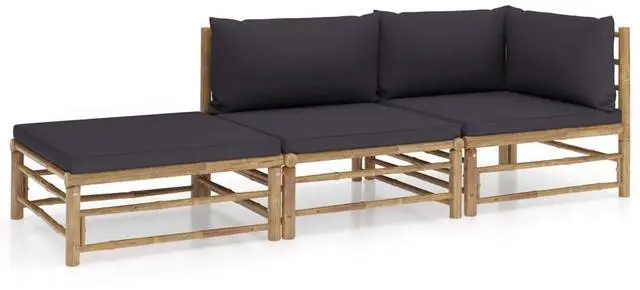 Alt view image 6 of 7 - vidaXL Patio Lounge Set 3 Piece with Dark Gray Cushions Bamboo Garden Seat