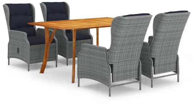 Alt view image 5 of 7 - vidaXL Patio Dining Set 5 Piece Light Gray Outdoor Garden Dinner Dinette Seat