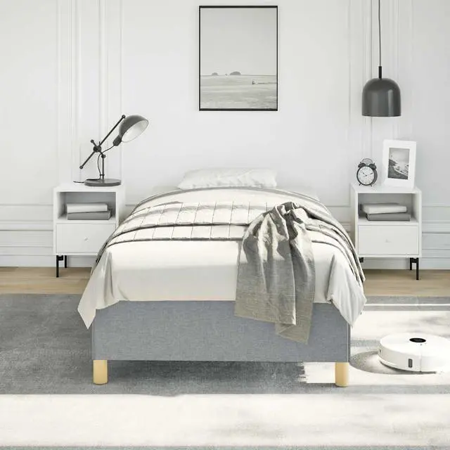 Alt view image 3 of 13 - vidaXL Twin XL Size Bed Frame with Plywood Slats, Platform Bed Frame, Fabric Upholstered Mattress Foundation, No Box Spring Needed & Easy Assembly, Light Gray, without Mattress