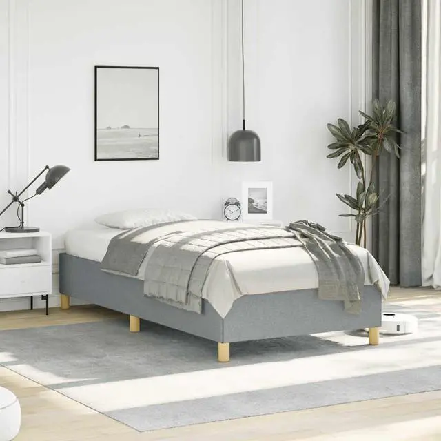 Main image of vidaXL Twin XL Size Bed Frame with Plywood Slats, Platform Bed Frame, Fabric Upholstered Mattress Foundation, No Box Spring Needed & Easy Assembly, Light Gray, without Mattress