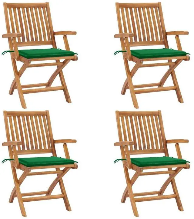 Alt view image 6 of 7 - vidaxL 4x Solid Teak Wood Folding Patio Chairs with Cushions Garden Furniture