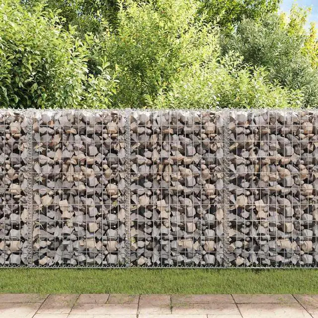 Alt view image 14 of 18 - vidaXL Gabion Wall with Covers Galvanized Steel 59.1" Gabion Basket Cage Fence