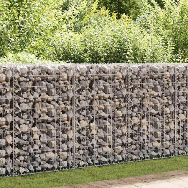 Alt view image 12 of 18 - vidaXL Gabion Wall with Covers Galvanized Steel 59.1" Gabion Basket Cage Fence