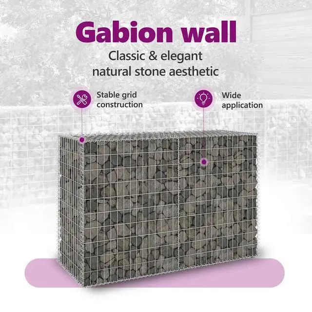 Alt view image 16 of 18 - vidaXL Gabion Wall with Covers Galvanized Steel 59.1" Gabion Basket Cage Fence