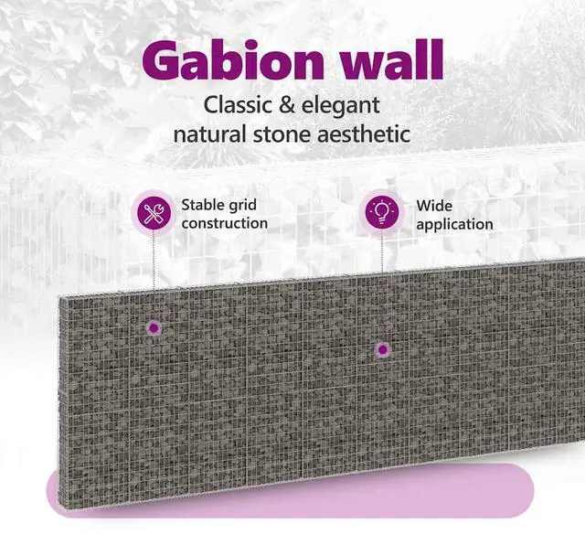 Alt view image 11 of 13 - vidaXL Gabion Wall with Covers Galvanized Steel 118.1"x11.8"x19.7"