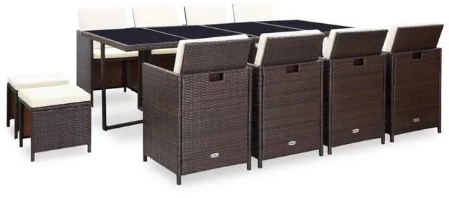 Alt view image 7 of 7 - vidaXL Patio Furniture Set Outdoor Table and Chair 13 Piece Poly Rattan Brown