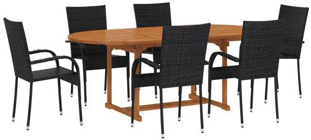 Alt view image 7 of 7 - vidaXL Patio Dining Set 7 Piece Outdoor Table and Chair Set Poly Rattan Black