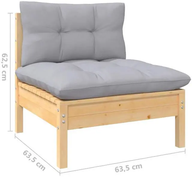 Alt view image 4 of 7 - vidaXL Solid Pinewood Patio Lounge Set 12 Piece with Gray Cushions Garden Sofa