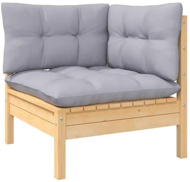 Alt view image 5 of 7 - vidaXL Solid Pinewood Patio Lounge Set 12 Piece with Gray Cushions Garden Sofa