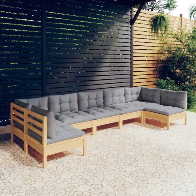 Alt view image 7 of 7 - vidaXL Solid Pinewood Patio Lounge Set 7 Piece with Gray Cushions Garden Sofa