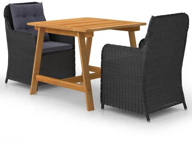 Alt view image 7 of 7 - vidaXL Patio Dining Set 3 Piece Patio Table and Chairs Conversation Set Black