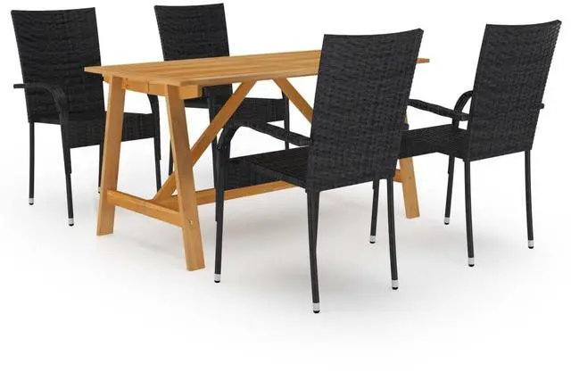 Alt view image 6 of 7 - vidaXL Patio Dining Set 5 Piece Outdoor Dining Table and Rattan Chairs Black