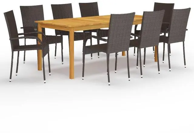 Alt view image 6 of 7 - vidaXL Patio Dining Set 9 Pieces Brown Outdoor Garden Dinner Lounge Seating