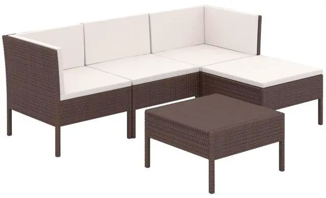 Alt view image 6 of 7 - vidaXL Patio Lounge Set Outdoor Sectional Sofa Set 5 Piece Poly Rattan Brown