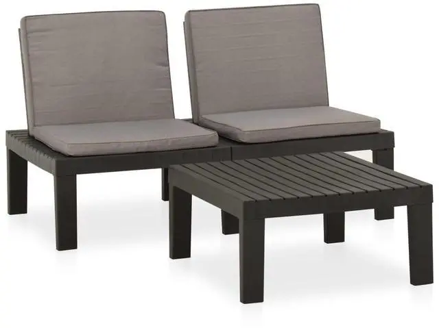 Alt view image 13 of 18 - vidaXL 2 Piece Garden Lounge Set with Cushions Plastic Gray