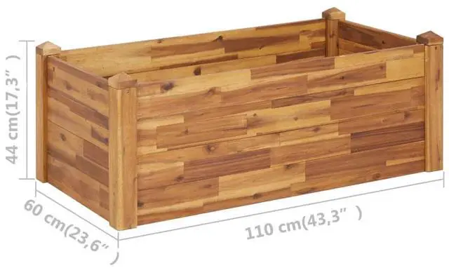 Alt view image 14 of 14 - vidaXL Garden Raised Bed 43.3"x23.6"x17.3" Solid Acacia Wood