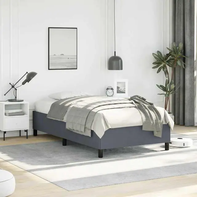 Alt view image 11 of 17 - vidaXL Bed Frame Dark Gray 39.4"x74.8" Twin Velvet