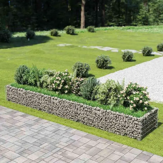 Main image of vidaXL Gabion Raised Bed Galvanized Steel 177.2" Raised Garden Bed Flower Box