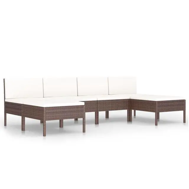 Alt view image 2 of 6 - vidaXL Patio Sofa Set 6 Piece Sectional Sofa with Cushions Poly Rattan Brown