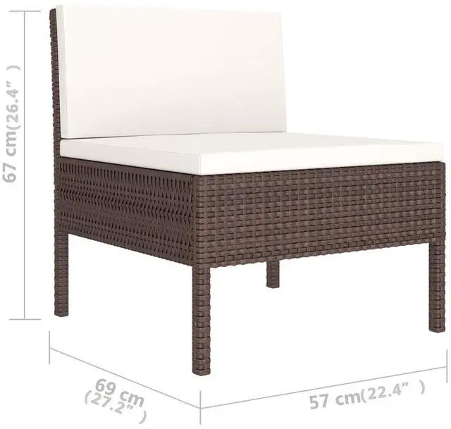 Alt view image 5 of 6 - vidaXL Patio Sofa Set 6 Piece Sectional Sofa with Cushions Poly Rattan Brown