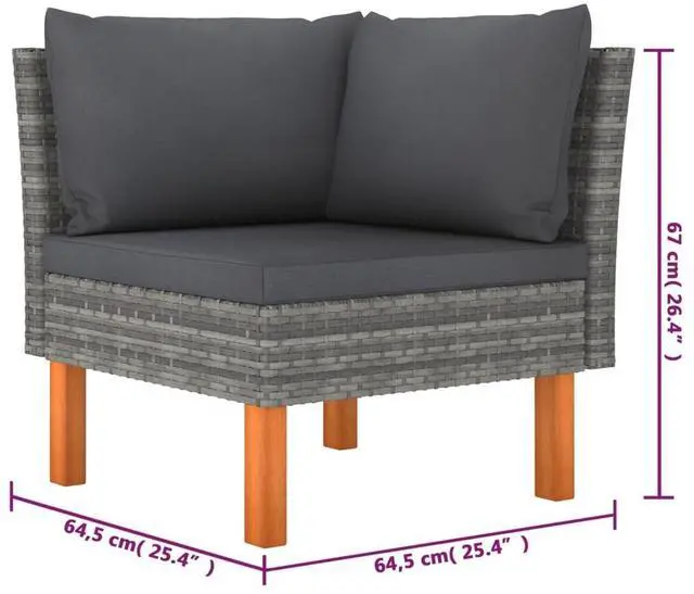 Alt view image 7 of 7 - vidaXL Patio Lounge Set 6 Piece Sectional Sofa Couch Footrest with Cushions